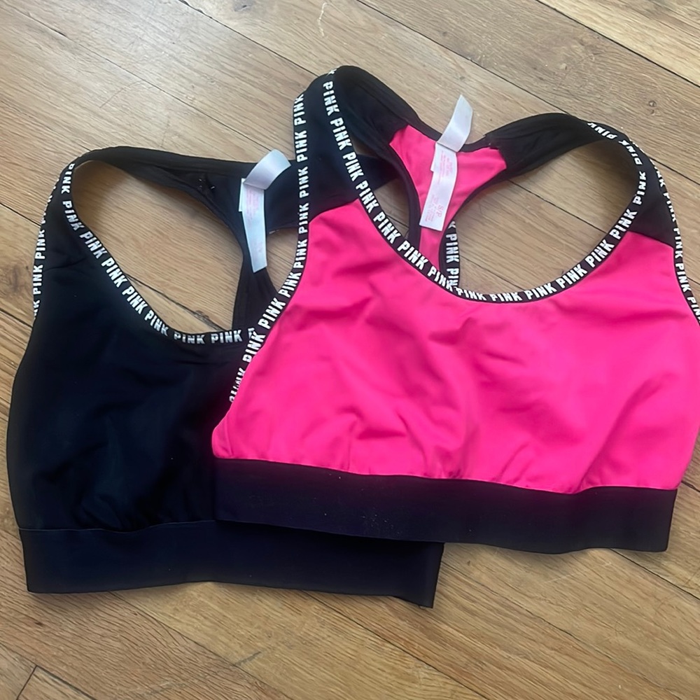 SET OF 2 Victoria’s Secret Pink Black and Pink Unlined Sports Bra